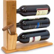 Relaxdays Wine Stand For 3 Bottles: 32 x 12 x 34 cm Wine Shelf Free-Standing Bamboo Bottle Rack With Cork And Bottle Opener Holder Wine Stand, natural