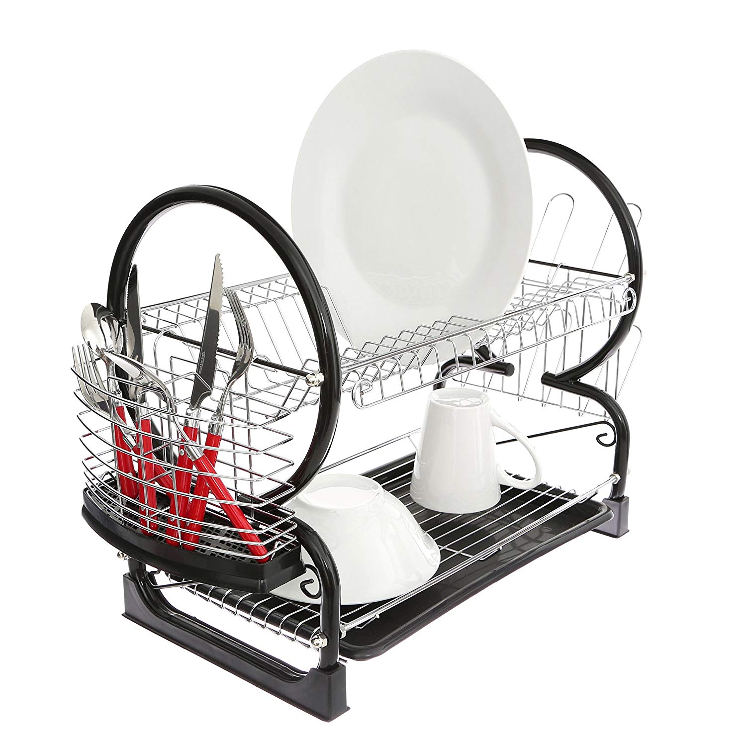Premier Housewares 2 Tiers Dish Drainer / Dish Rack / Sink Drainer / Draining Rack / Removable Tray / Cutlery Drainer / Cup Holder - Image 2
