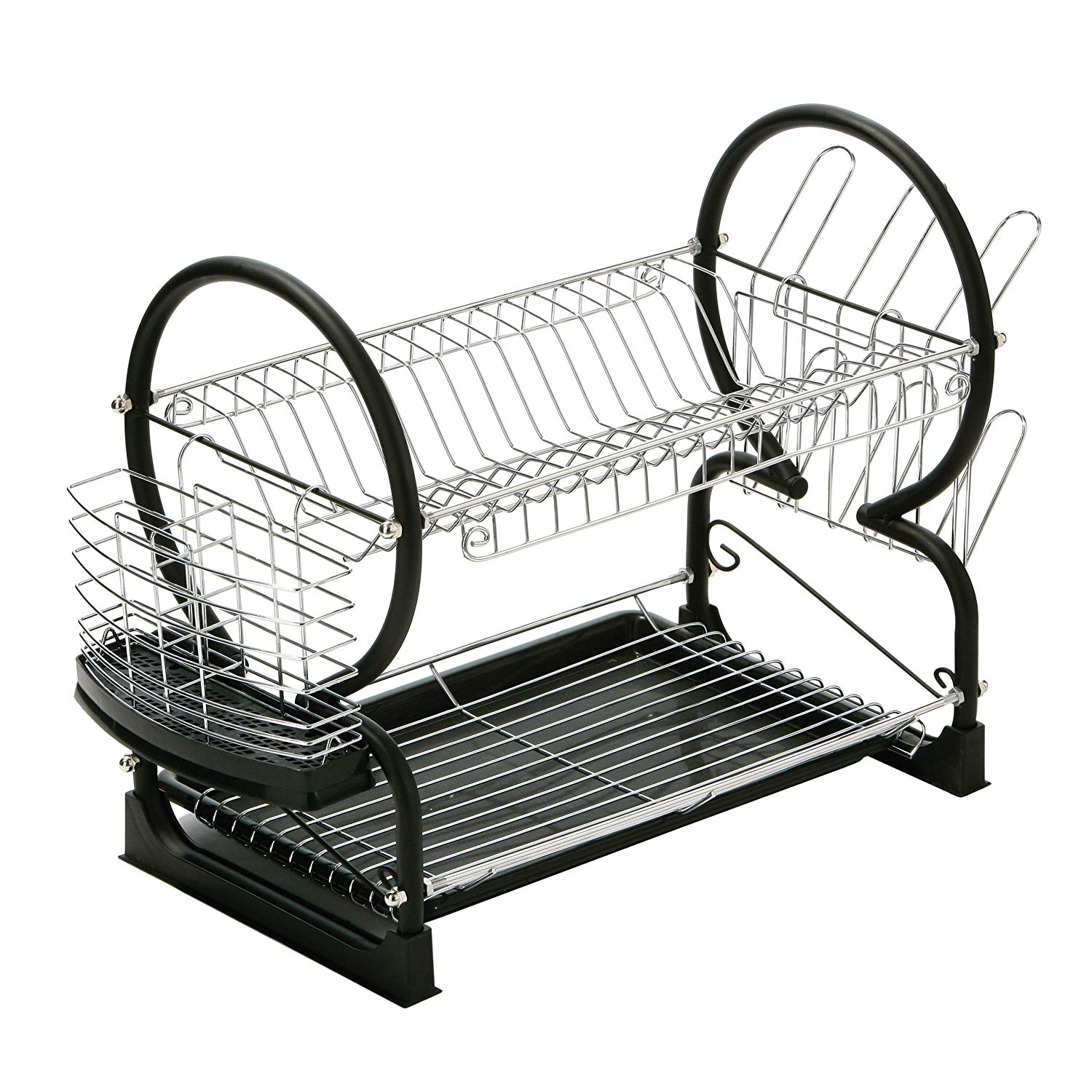 Premier Housewares 2 Tiers Dish Drainer / Dish Rack / Sink Drainer / Draining Rack / Removable Tray / Cutlery Drainer / Cup Holder