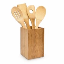 Relaxdays 10014471 - Set of 4 kitchen spoons and stand, bamboo