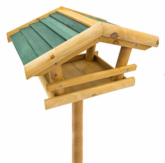 Relaxdays Birdhouse with Stand approx 100 x 37 x 43 cm Wooden Bird House as Birdfeeder for Wrens and Jays, Chic Standing Birdhouse with Green Roof, Natural Colour - Image 4
