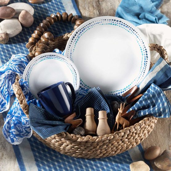 Corelle 3601 Ocean Blues Chip & Break resistant 16pc Dinner Set, Service for 4, Glass and Stoneware, 16-piece - Image 2