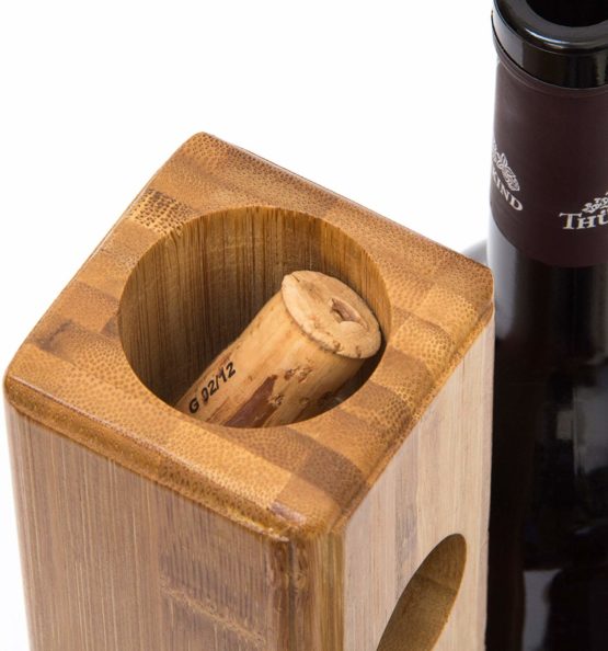 Relaxdays Wine Stand For 3 Bottles: 32 x 12 x 34 cm Wine Shelf Free-Standing Bamboo Bottle Rack With Cork And Bottle Opener Holder Wine Stand, natural - Image 4