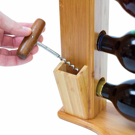 Relaxdays Wine Stand For 3 Bottles: 32 x 12 x 34 cm Wine Shelf Free-Standing Bamboo Bottle Rack With Cork And Bottle Opener Holder Wine Stand, natural - Image 3