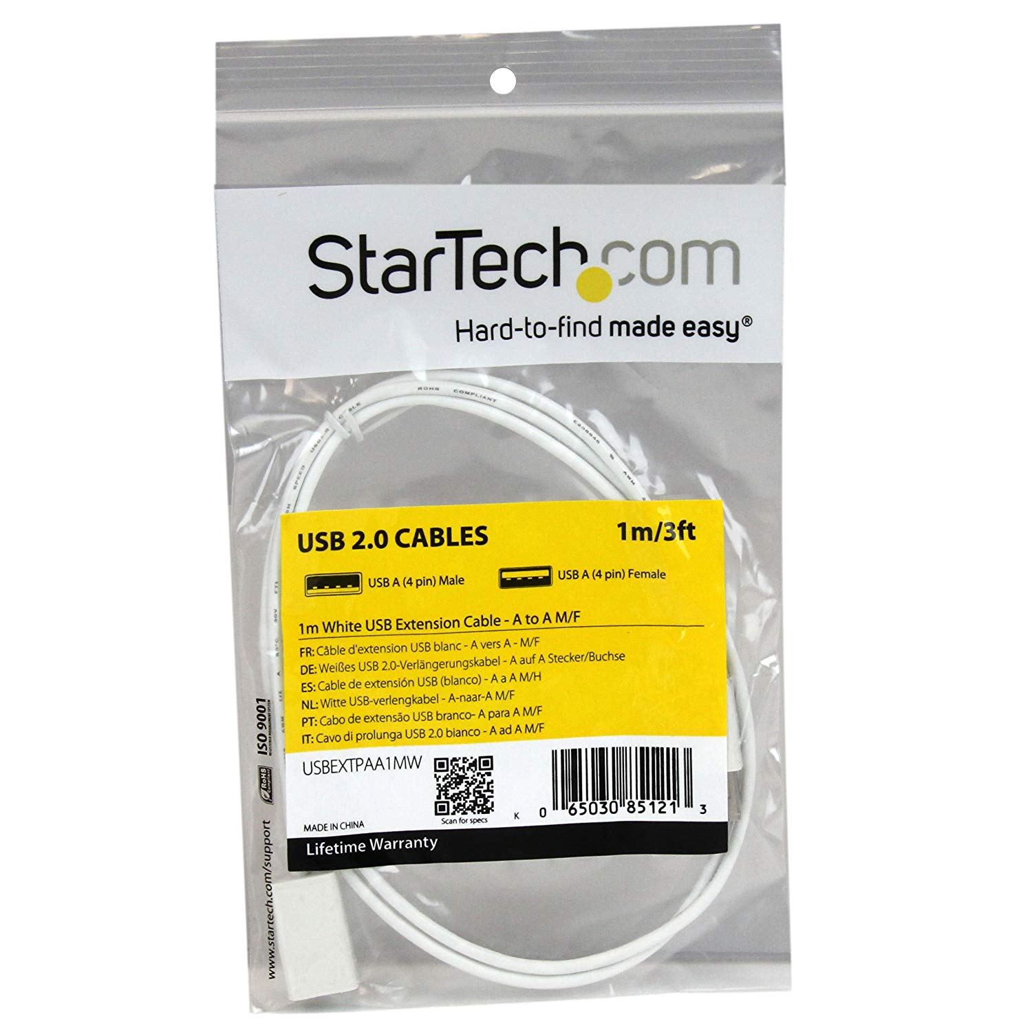 StarTech.com USBEXTPAA1MW 1 m White USB 2.0 Extension Cable Cord, A to A, USB Male to Female Cable, 1x USB A (M), 1x USB A (F) - White - Image 4