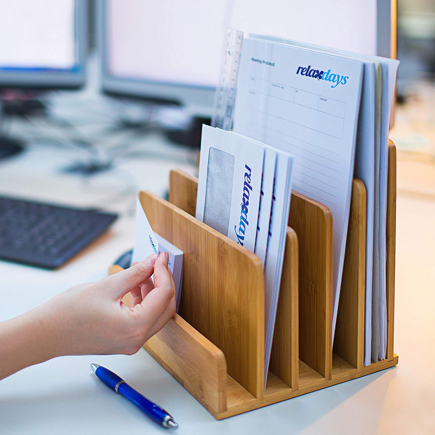 Relaxdays Document Holder Bamboo With Letter Tray 23 x 24.5 x 20.5 cm Practical Organization System for Your Desk Table Magazine Document - Image 2