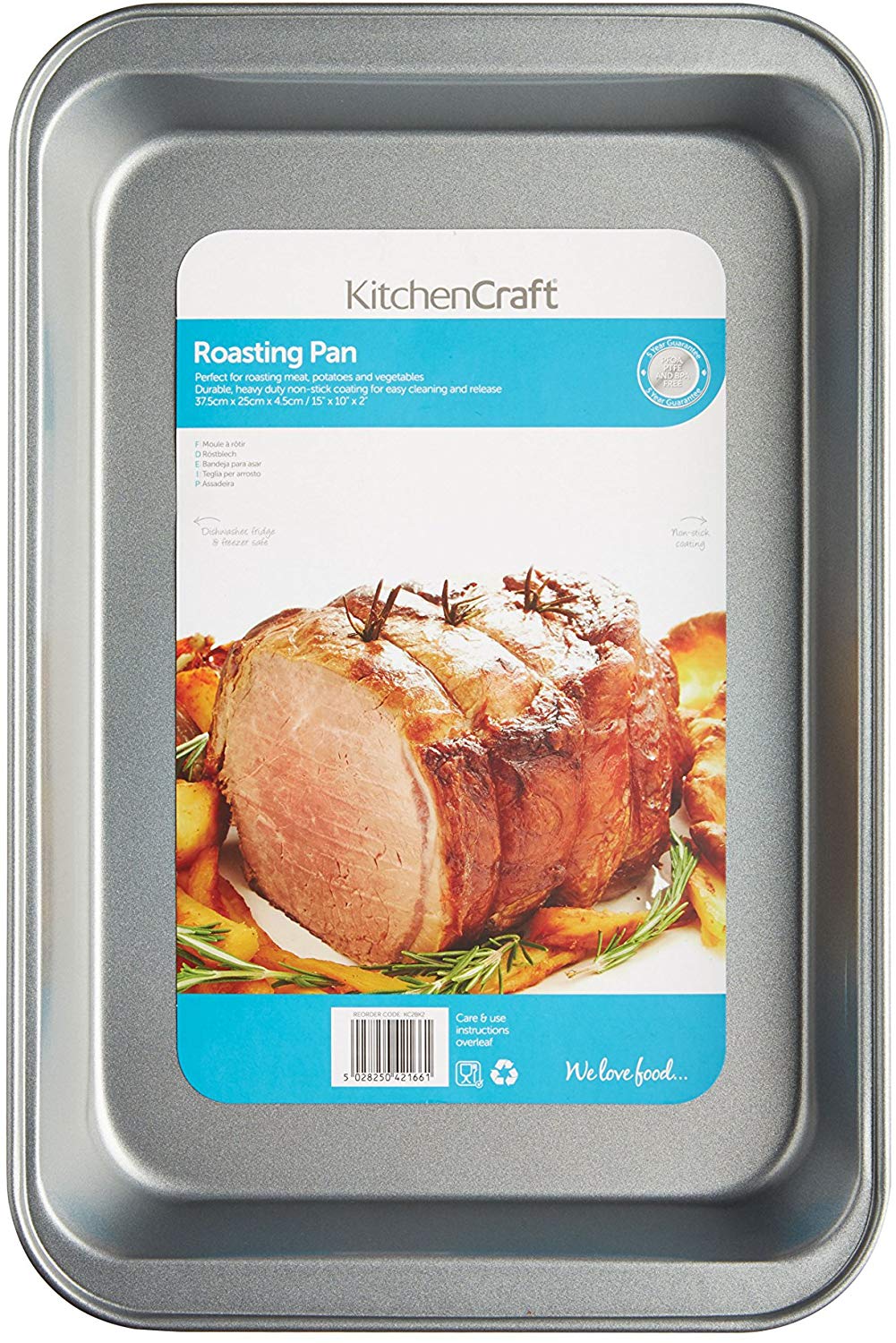 KitchenCraft Non-Stick Large Roasting Tin/Traybake Pan, 37 x 24.5 x 4.5 cm (14.5" x 9.5" x 2"), Silver, Grey - Image 2