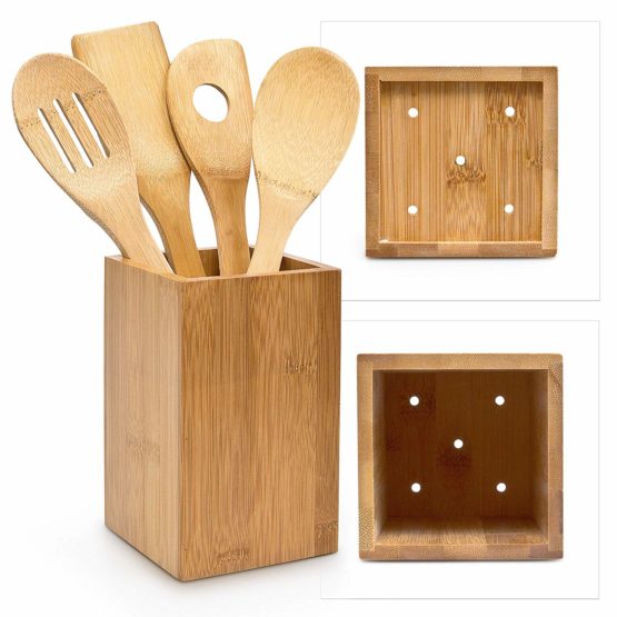 Relaxdays 10014471 - Set of 4 kitchen spoons and stand, bamboo - Image 2